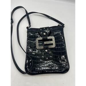Vintage Guess Black Patent Y2K Shoulder Alligator Silver Buckle Bag